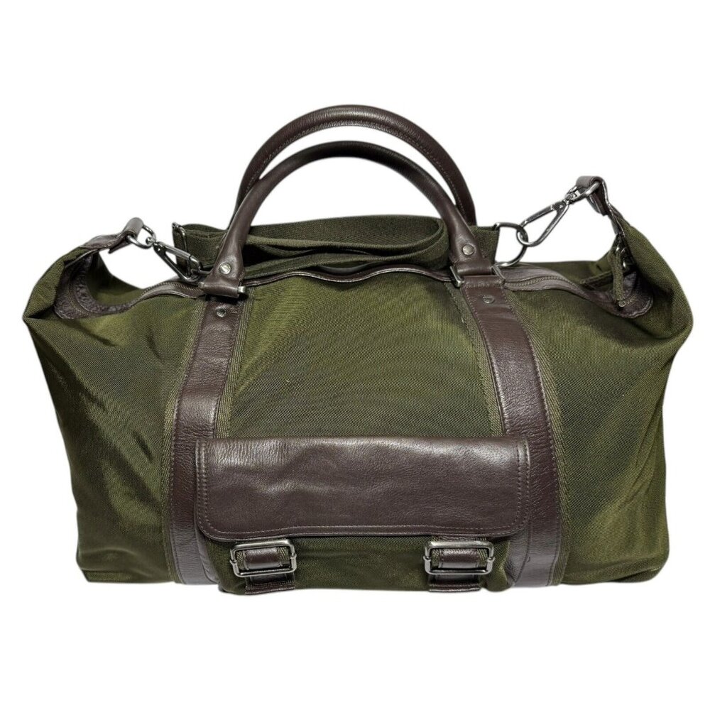 Banana Republic Bag Weekender Duffle Green Nylon Leather Travel Luggage Carry On